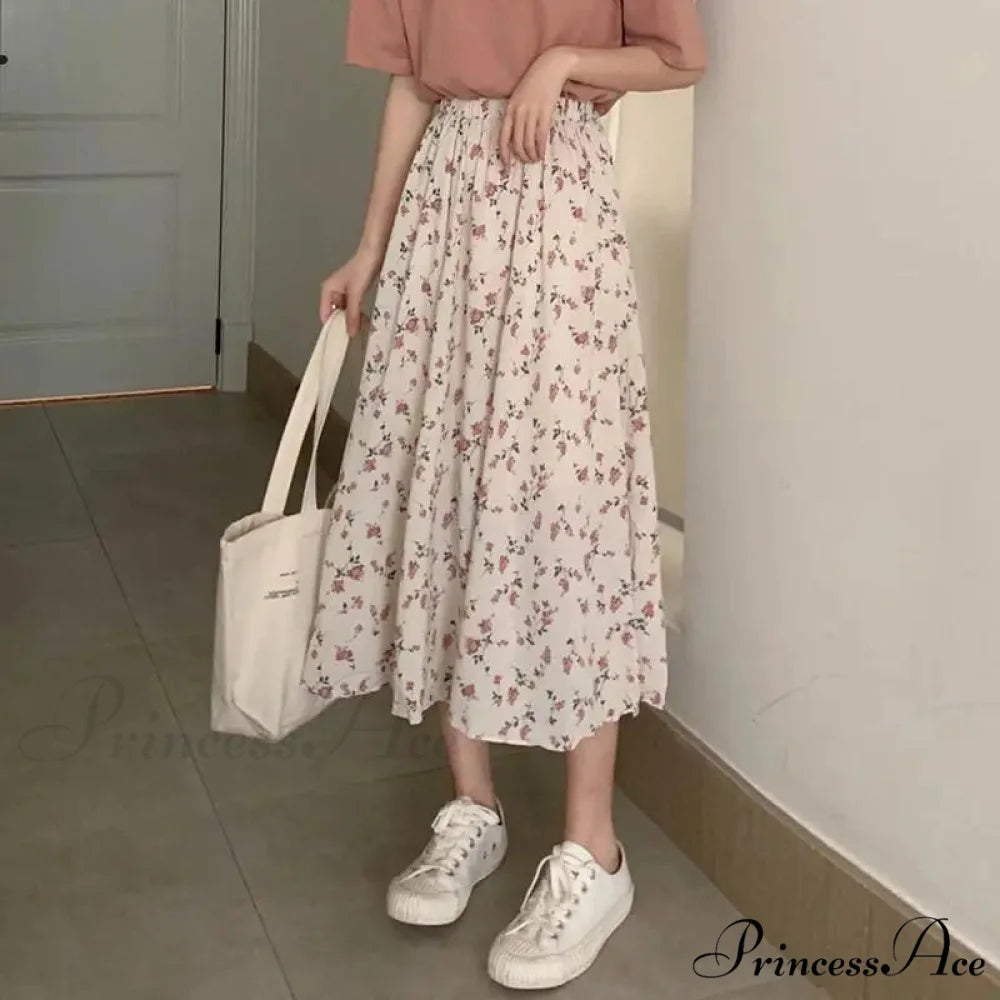 Flower A-Line Extended Skirt 2024 Summer Pleasant Style Women white / S skirt-250126
