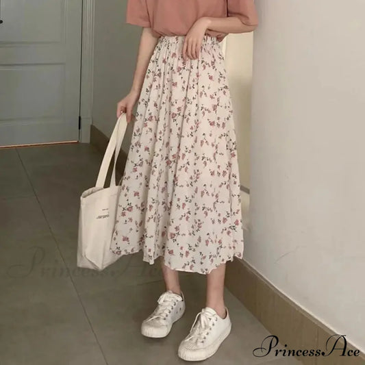 Flower A-Line Extended Skirt 2024 Summer Pleasant Style Women white / S skirt-250126
