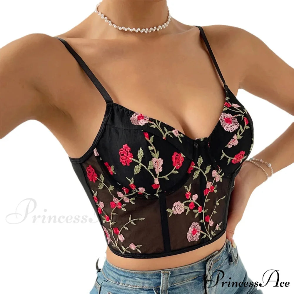 Flower Bustier Crop Top with Clasp Halter Tank croptop-250126