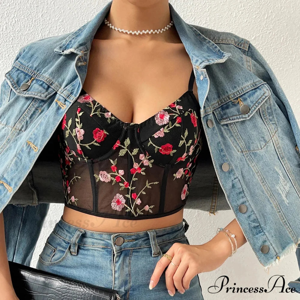Flower Bustier Crop Top with Clasp Halter Tank croptop-250126