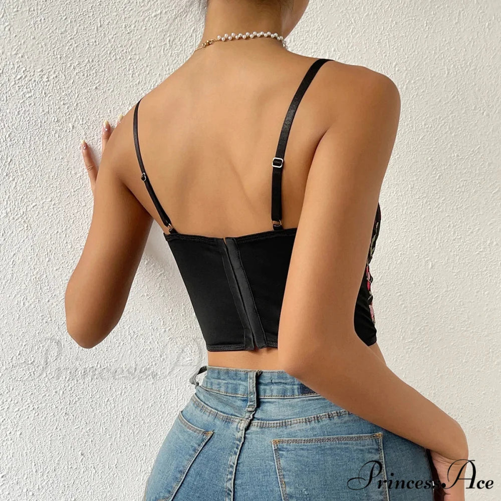 Flower Bustier Crop Top with Clasp Halter Tank croptop-250126