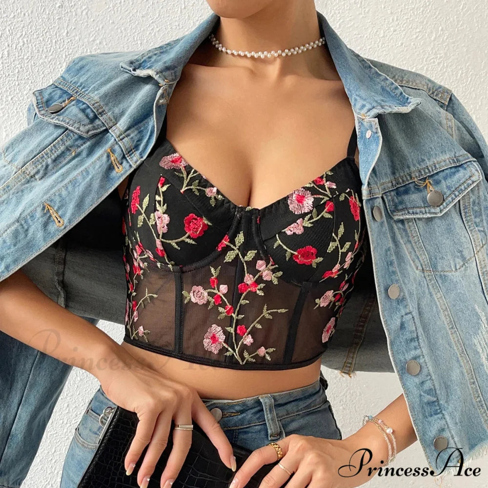 Flower Bustier Crop Top with Clasp Halter Tank croptop-250126