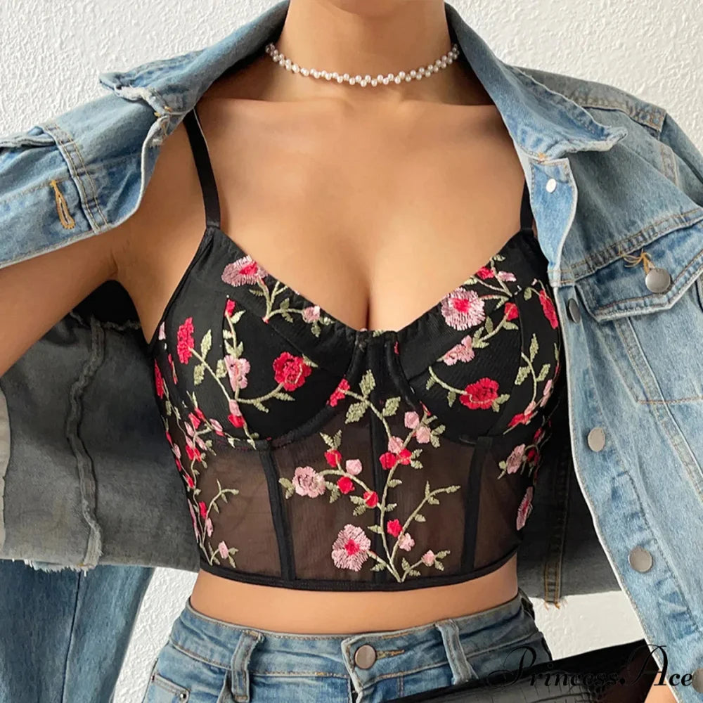 Flower Bustier Crop Top with Clasp Halter Tank croptop-250126