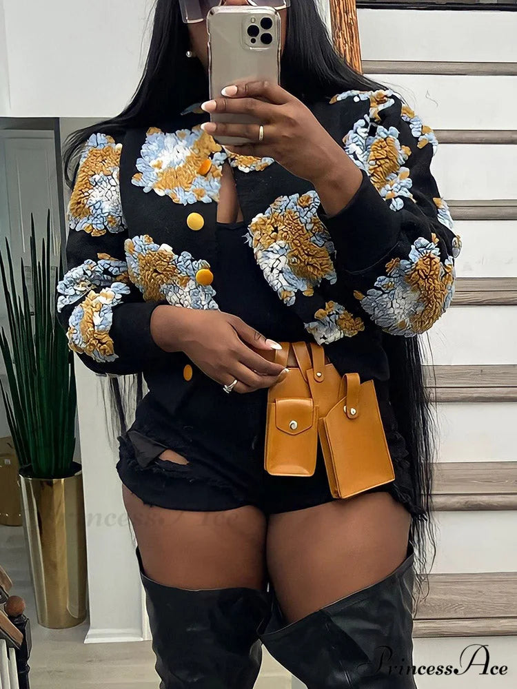 Flower Charming Layer Necklace Black Blue / One Size