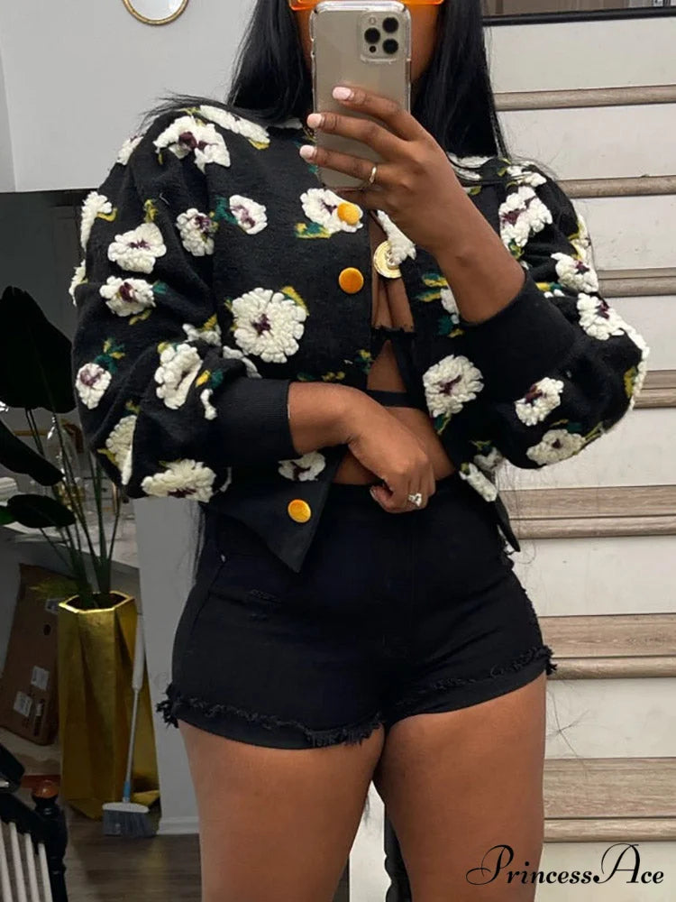 Flower Charming Layer Necklace Black White / One Size