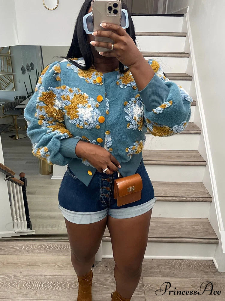 Flower Charming Layer Necklace Blue / One Size