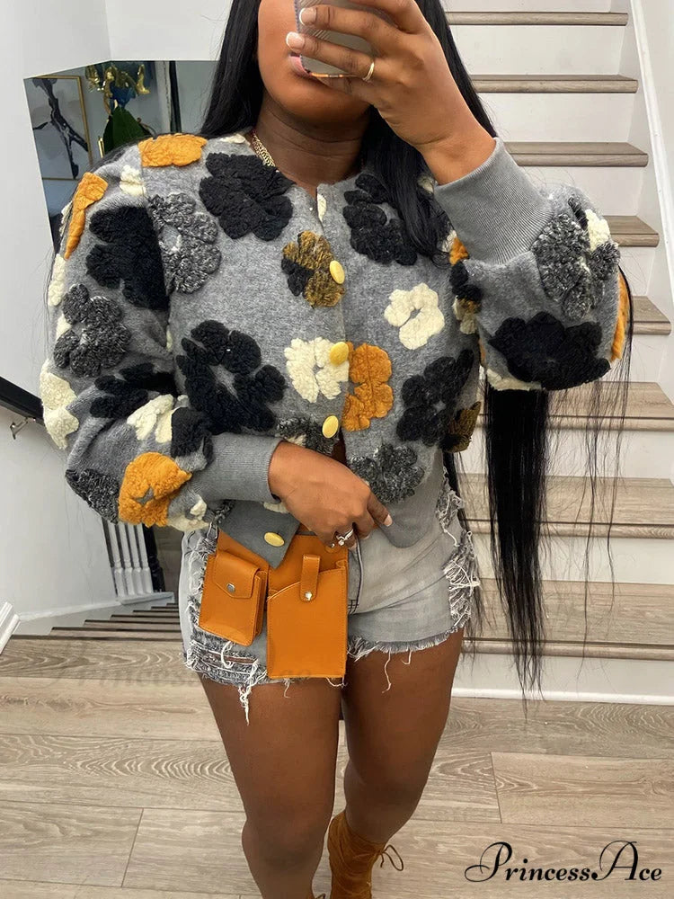 Flower Charming Layer Necklace Gray / One Size