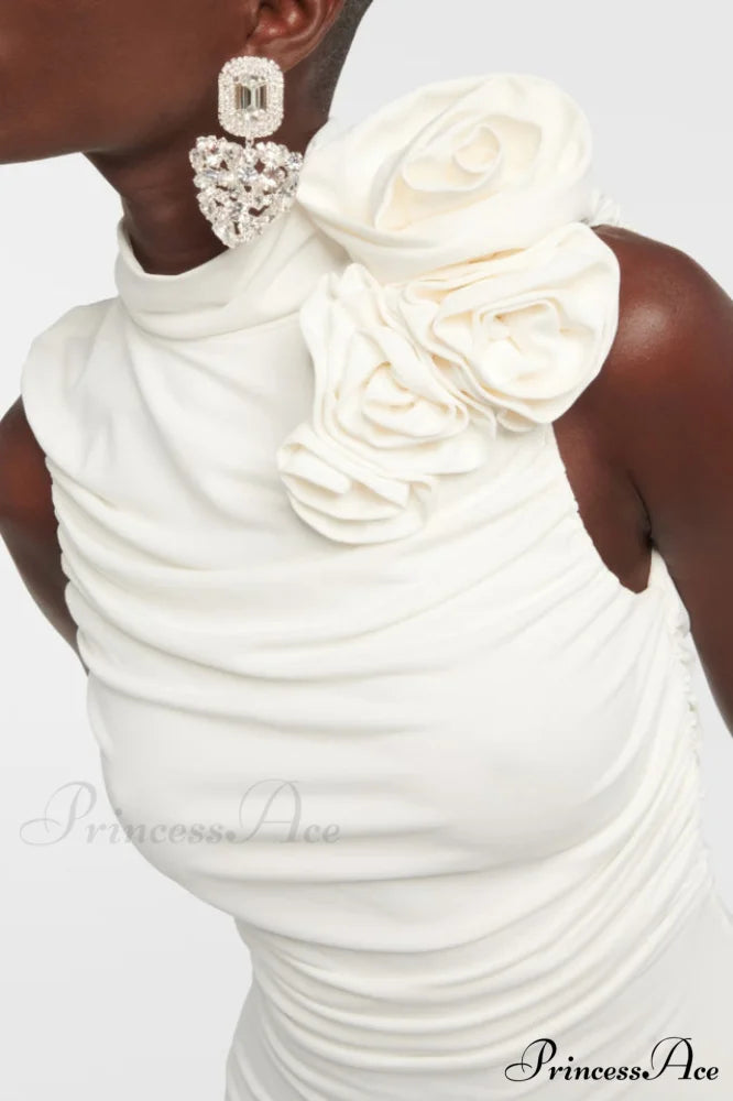 Flower Detail Stylish Ruched Midi Dress