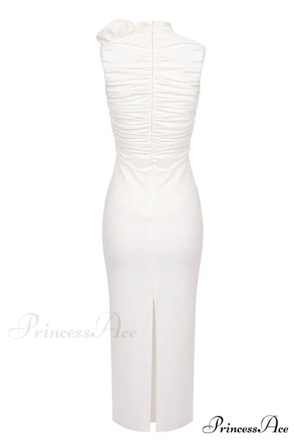 Flower Detail Stylish Ruched Midi Dress