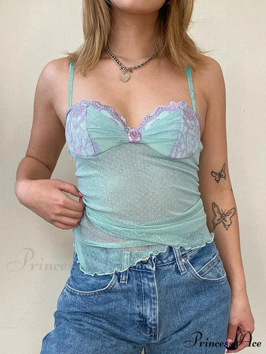 Flower Dotted Transparent Crop Top Blue / S croptop-250223