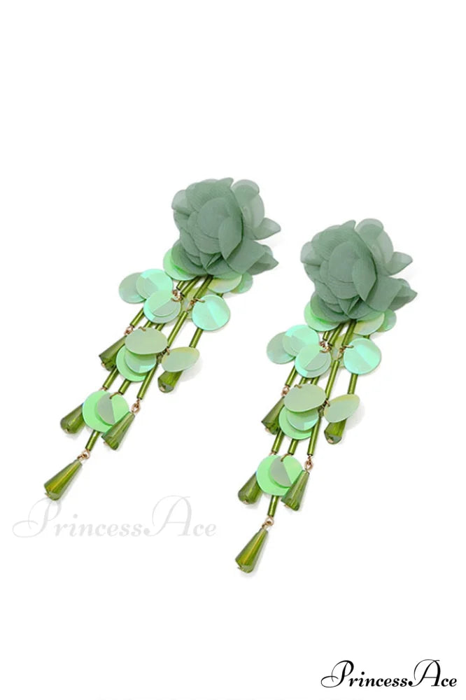 Flower Elegant Sequin Earrings Green