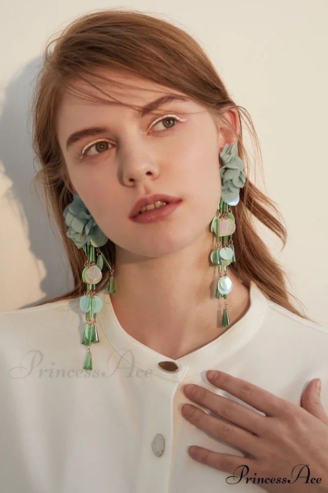 Flower Elegant Sequin Earrings Green
