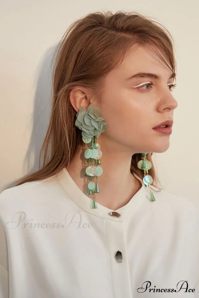 Flower Elegant Sequin Earrings Green