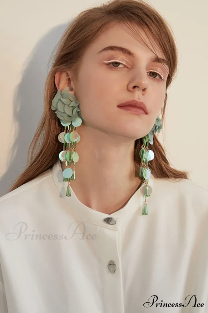 Flower Elegant Sequin Earrings Green