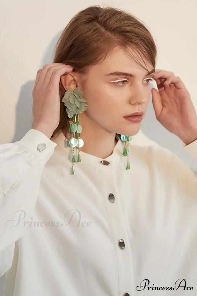 Flower Elegant Sequin Earrings Green