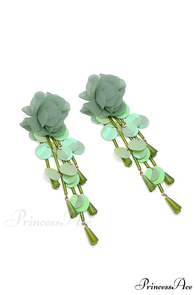 Flower Elegant Sequin Earrings Green