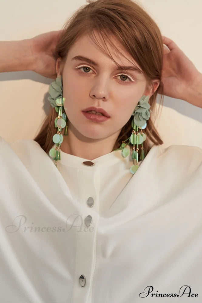 Flower Elegant Sequin Earrings Green