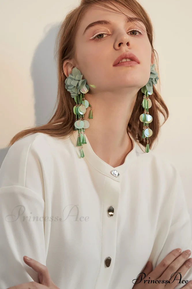 Flower Elegant Sequin Earrings Green