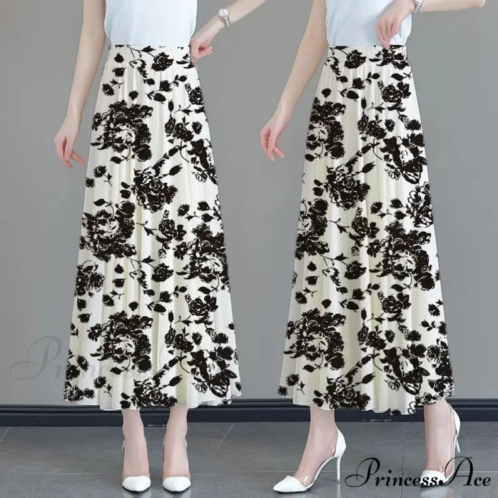 Flower Elevated Waist Patchwork Chiffon Seaside Skirt Black Length 80CM1 / M skirt-250126