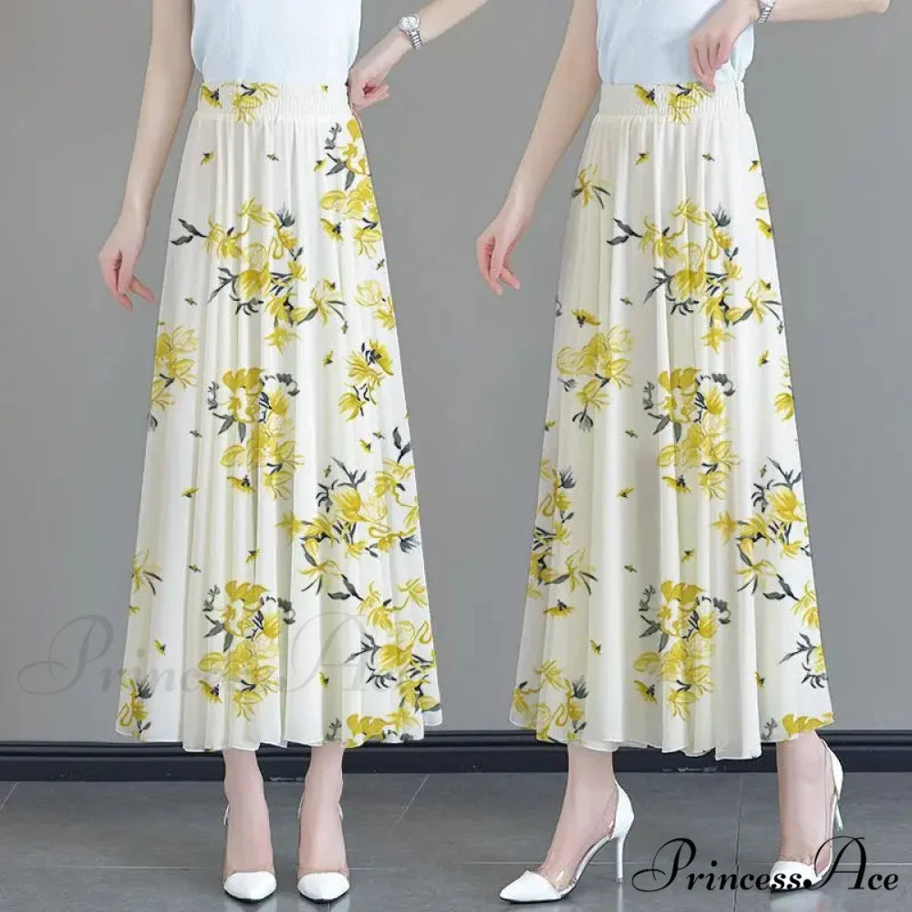 Flower Elevated Waist Patchwork Chiffon Seaside Skirt Juhua Length 80CM / M skirt-250126