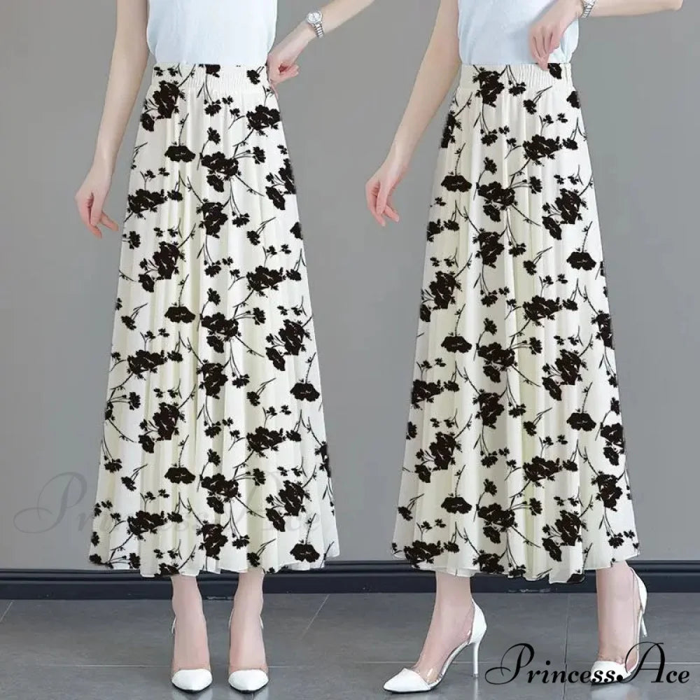 Flower Elevated Waist Patchwork Chiffon Seaside Skirt Kiss Length 80CM / M skirt-250126