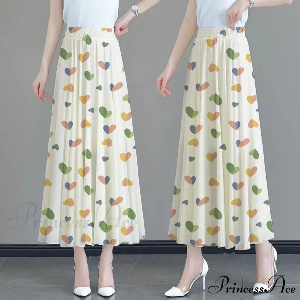 Flower Elevated Waist Patchwork Chiffon Seaside Skirt Love Length 80CM / M skirt-250126
