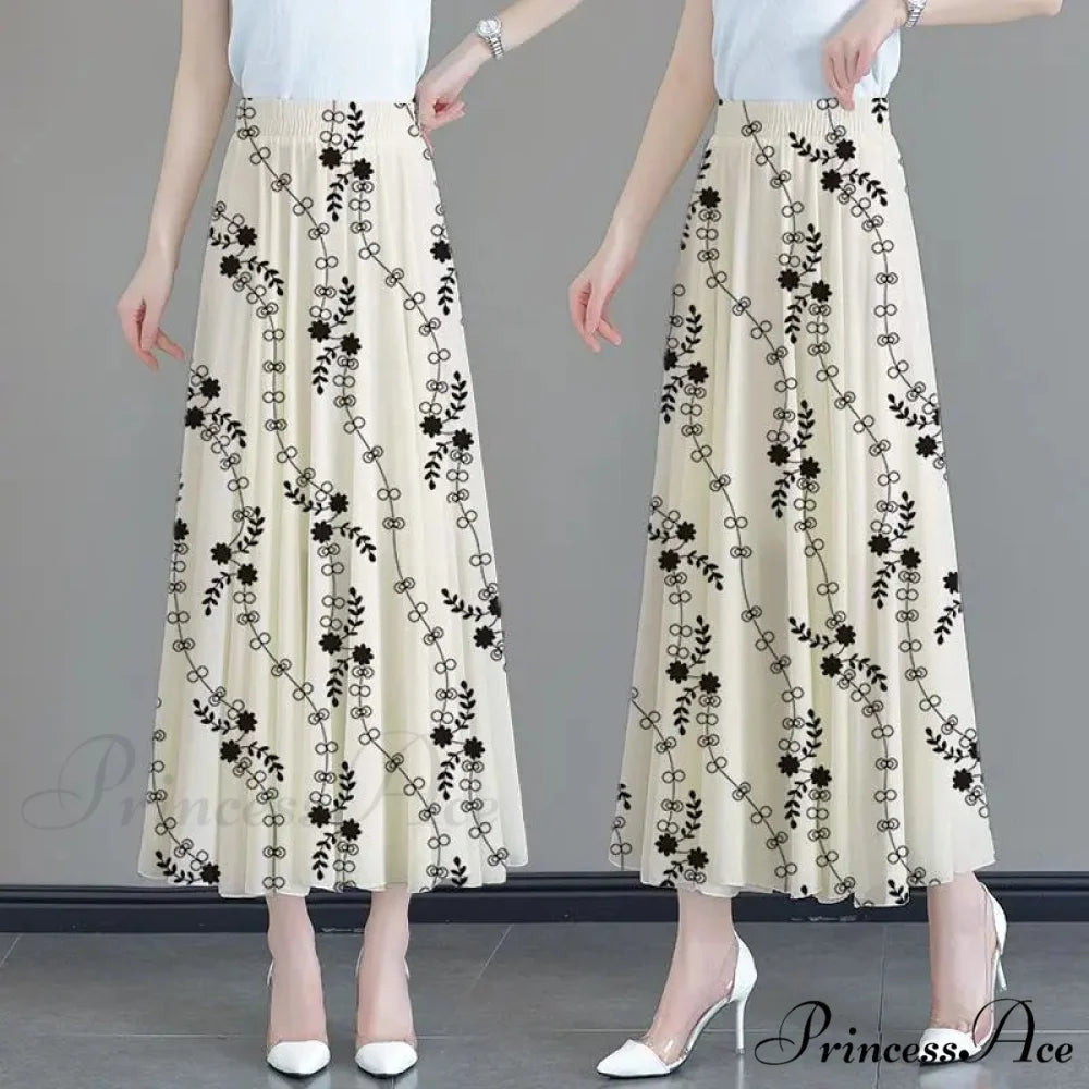 Flower Elevated Waist Patchwork Chiffon Seaside Skirt pansy Length 80CM / M skirt-250126