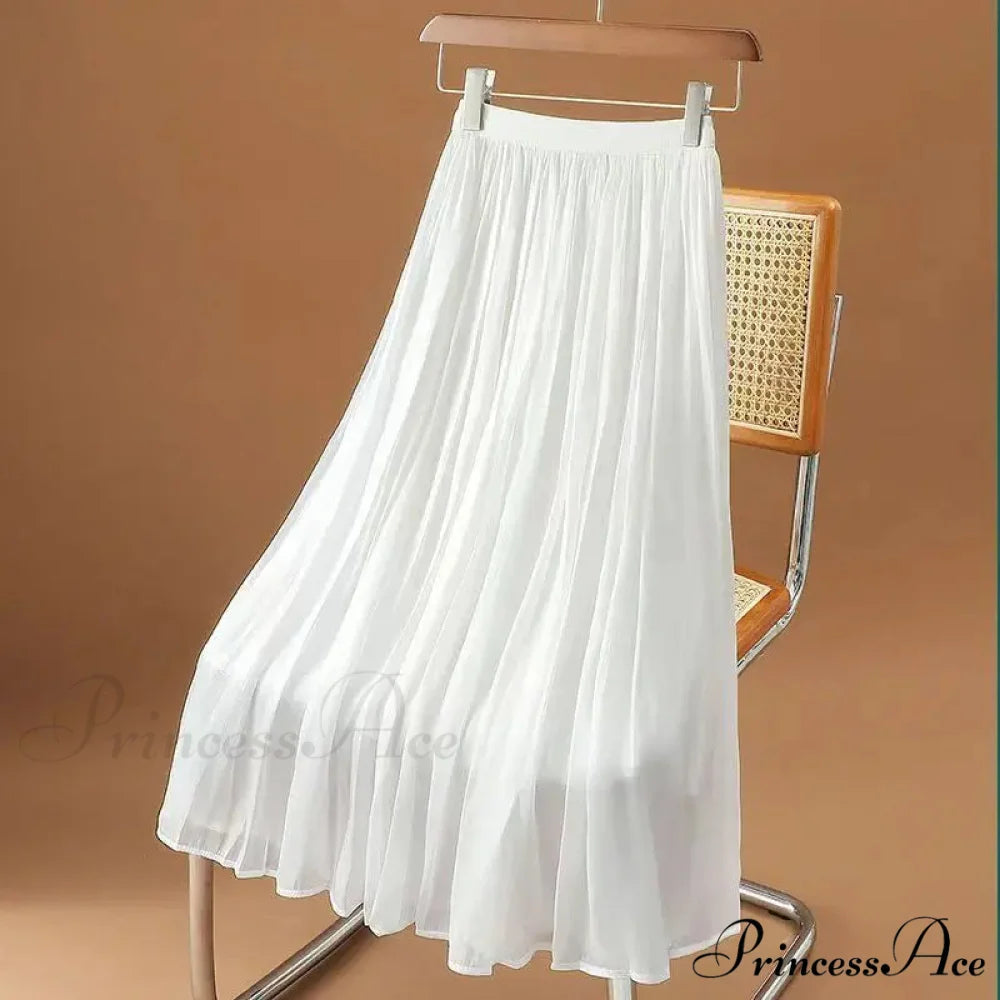 Flower Elevated Waist Patchwork Chiffon Seaside Skirt White Length 80CM / M skirt-250126