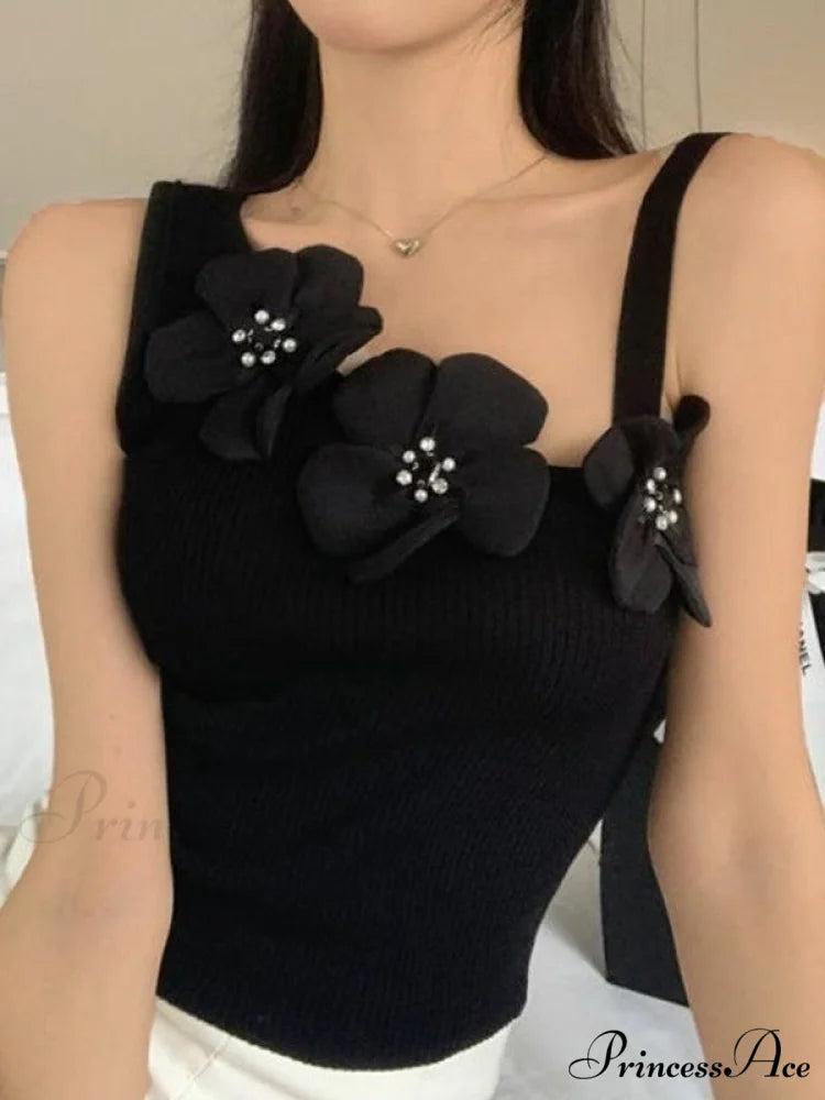 Flower Embellish Cutout Trendy Crop Cami Top