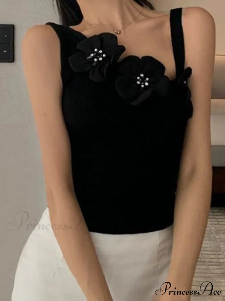 Flower Embellish Cutout Trendy Crop Cami Top