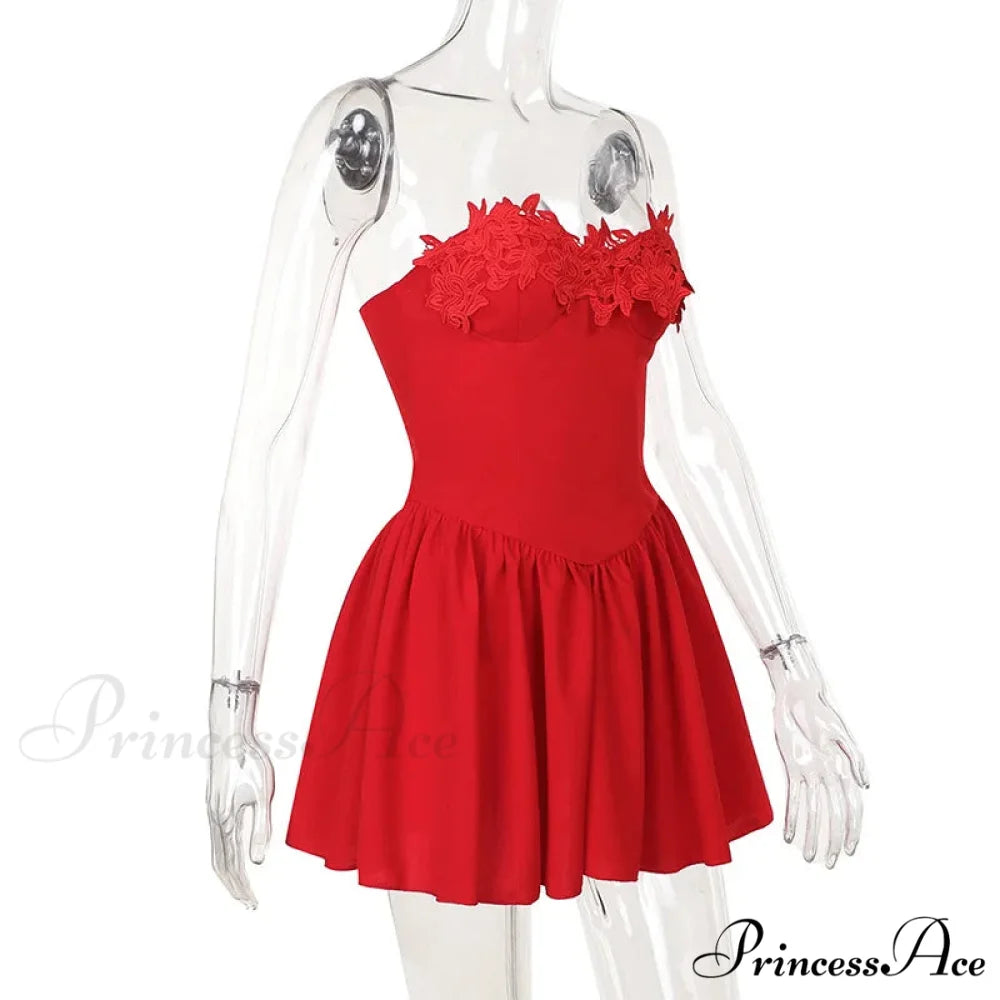 Flower Embroidery Stylish Strapless Mini Dress