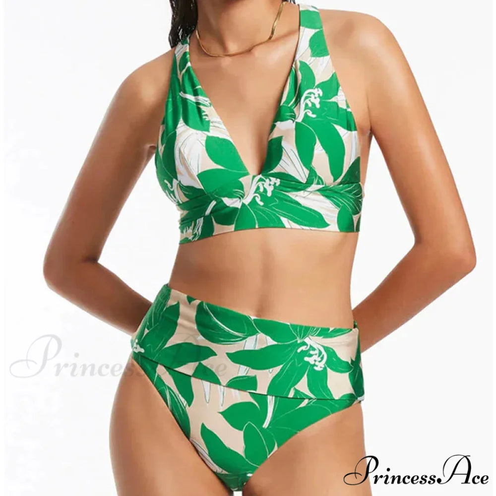 Flower Enhancing Plunge Neck Swimsuit Beach Attire Single Piece onepiece-250223