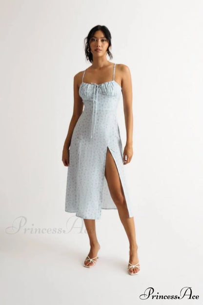 Flower Fields Slip Charming Floral Split Midi Dress