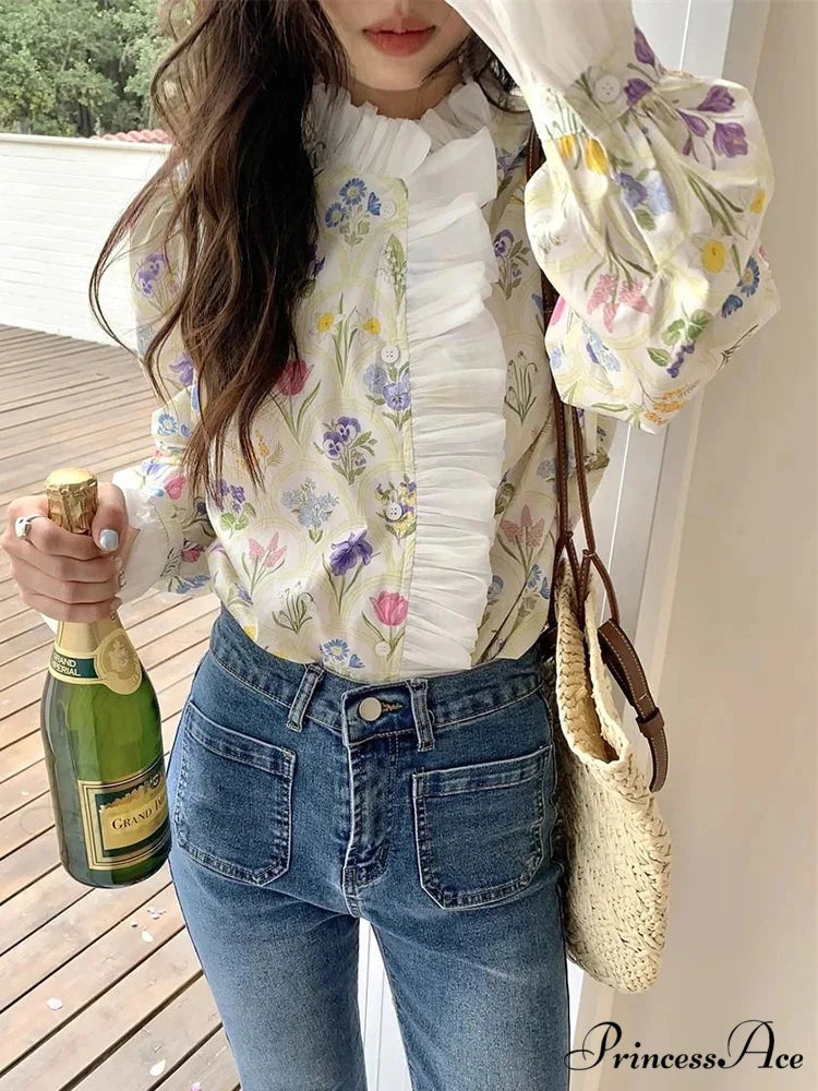Flower Frilled Flare Sleeve Top blouse-250223