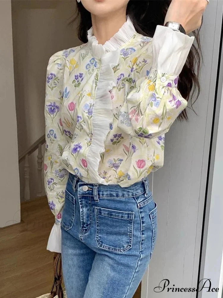 Flower Frilled Flare Sleeve Top blouse-250223