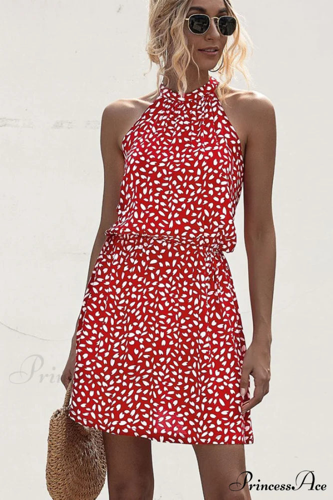 Flower Halter Neck A Modern Style Solid Casual Dress S / Red