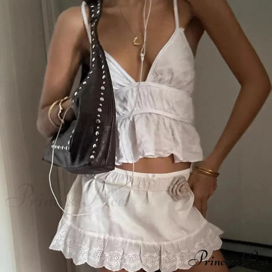 Flower Lace Flirtatious Pleated Skirt WHITE / S skirts-250223