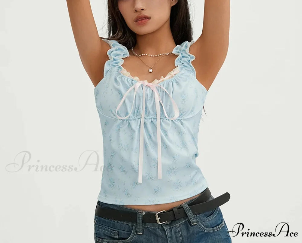 Flower Lace Patchwork Sleeveless Fitted Club Crop Vest croptop-250126