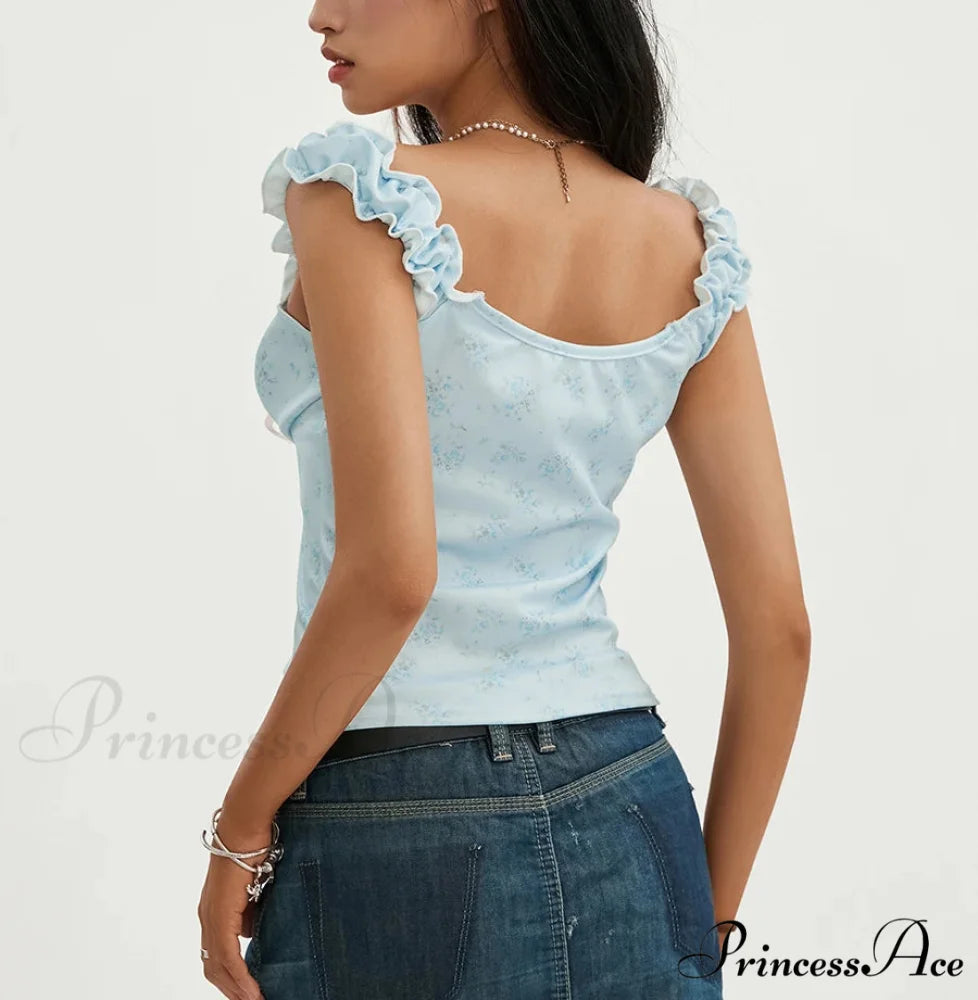 Flower Lace Patchwork Sleeveless Fitted Club Crop Vest croptop-250126