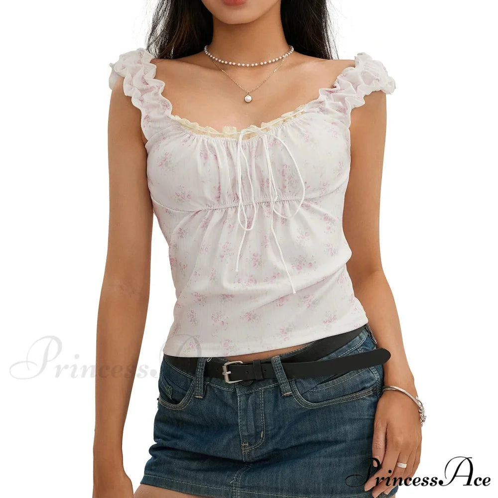 Flower Lace Patchwork Sleeveless Fitted Club Crop Vest Pink / S croptop-250126