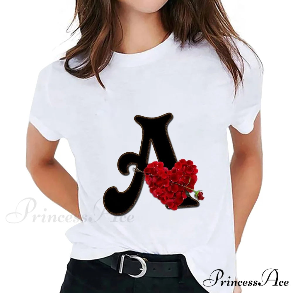 Flower Letter Font Short Sleeve Ladies T-Shirt