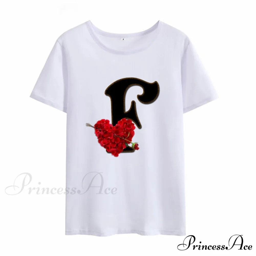 Flower Letter Font Short Sleeve Ladies T-Shirt F / S