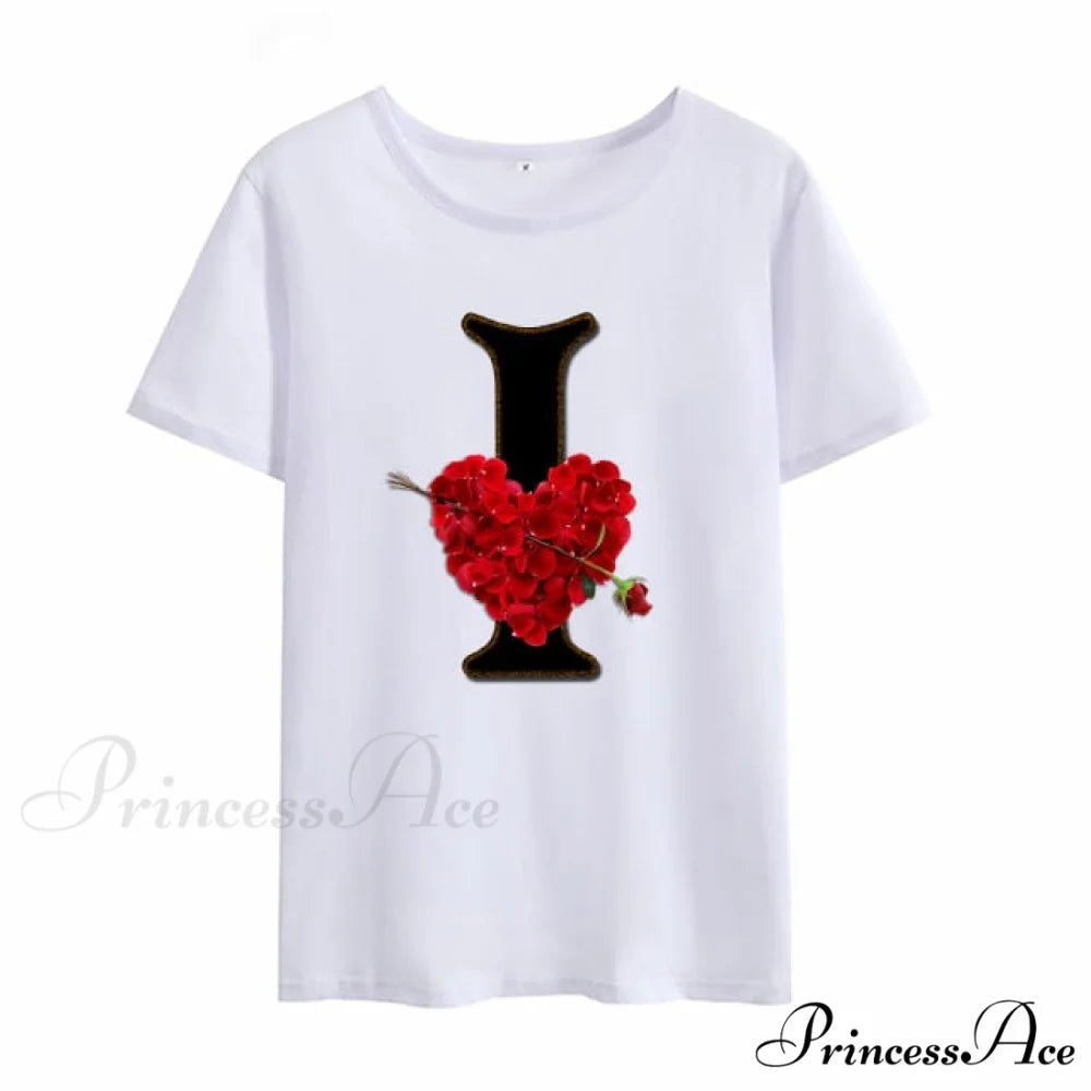 Flower Letter Font Short Sleeve Ladies T-Shirt I / S