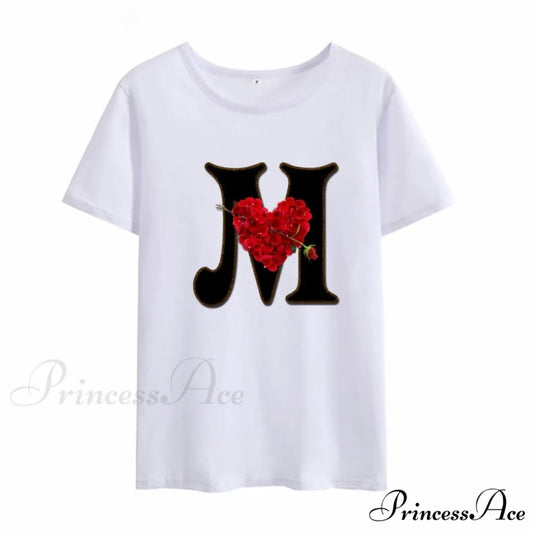 Flower Letter Font Short Sleeve Ladies T-Shirt M / XXXL