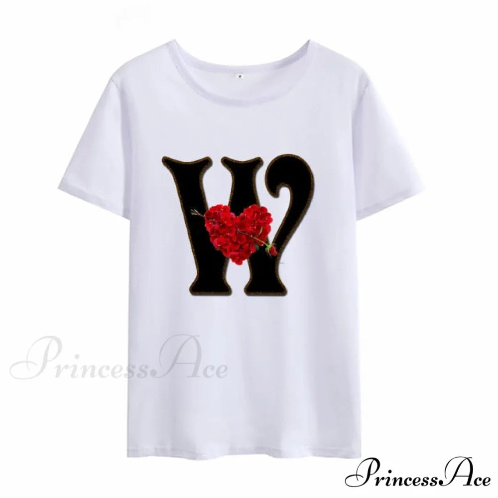 Flower Letter Font Short Sleeve Ladies T-Shirt W / XXXL