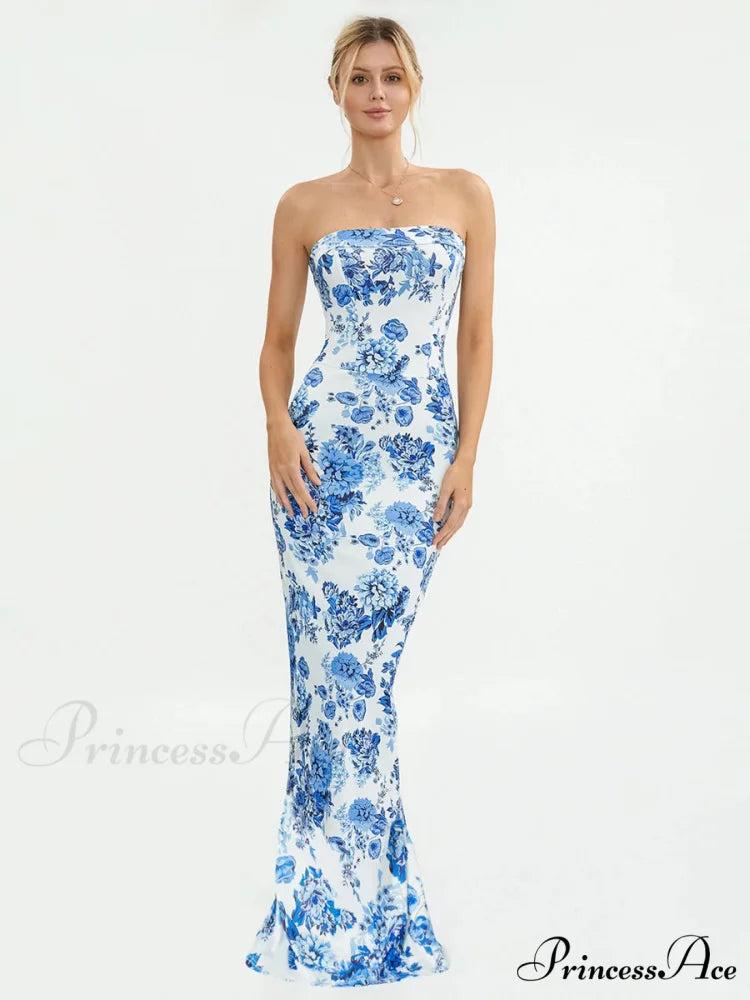 Flower Off-Shoulder Tube Bandeau Slit Bodycon Beach Vacation Flower Dress floraldress-250126
