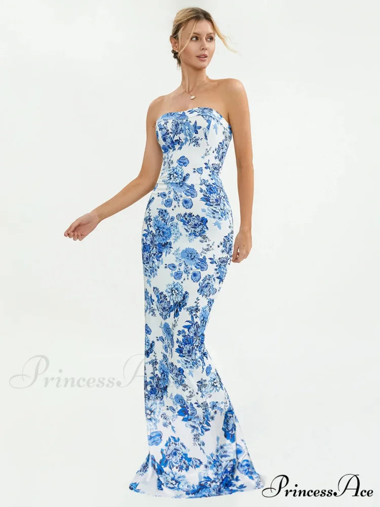 Flower Off-Shoulder Tube Bandeau Slit Bodycon Beach Vacation Flower Dress floraldress-250126