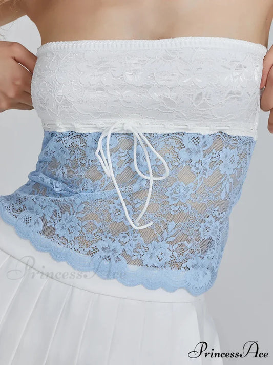 Flower Patchwork Bow Tie Front Off-shoulder Bandeau Top croptop-250126