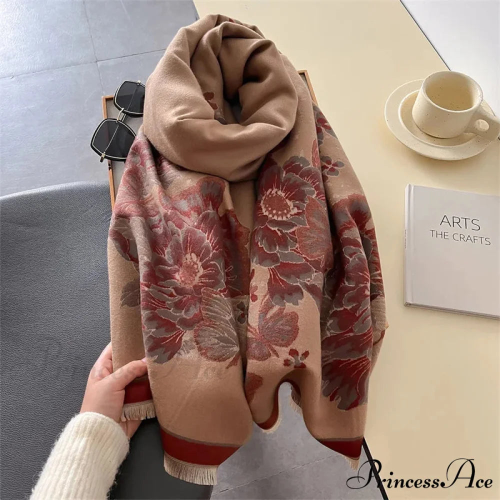 Flower Pattern Cozy Cashmere Winter Scarf scarf-241228