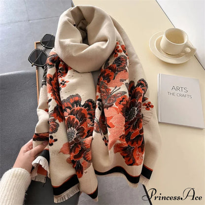 Flower Pattern Cozy Cashmere Winter Scarf scarf-241228